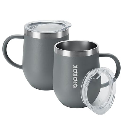 BJPKPK 2 pcs Insulated Coffee Mug, 12 oz Stainless Steel Insulated Coffee Tumbler with Lid for Hot Drinks  Cold Drinks-Gray
