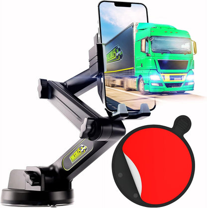 Cell Phone Mount for Truck Phone Holder for Truck Drivers - Heavy Duty Suction Cup + Dashboard Pad, iPhone Holder for Dashboard Window 16.9 inch Long, for iPhone & Samsung, Commercial Trucker, Gray