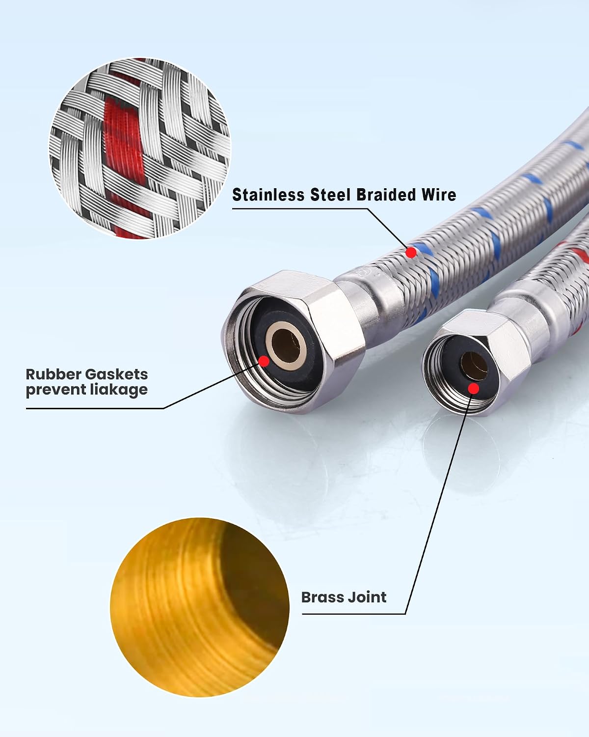 30-Inch Faucet Supply Lines: Braided Stainless Steel Flexible Faucet Hose Connector - 3/8" Compression x 1/2" FIP Water Supply Lines for Bathroom Kitchen Sink Hose Extension 2PCS