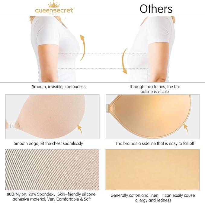 Queensecret Adhesive Bra, Push up Strapless Self-Adhesive Bra, Invisible Silicone Bra for Backless Dress (Size: B)