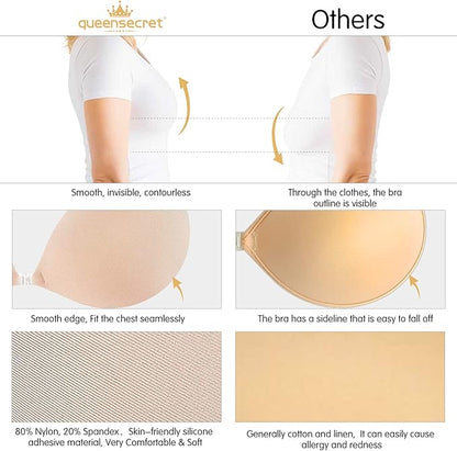 Queensecret Adhesive Bra, Push up Strapless Self-Adhesive Bra, Invisible Silicone Bra for Backless Dress (Size: B)