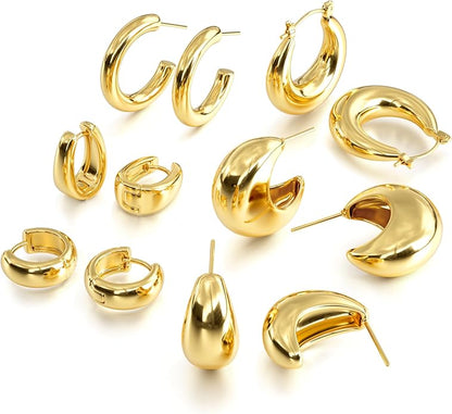 Gold Hoops Earrings for Women - 925 Sterling Silver Post, 14K Gold Plated Small Chunky Hypoallergenic Hoop Earrings, Thick Lightweight Huggie Earrings Jewelry
