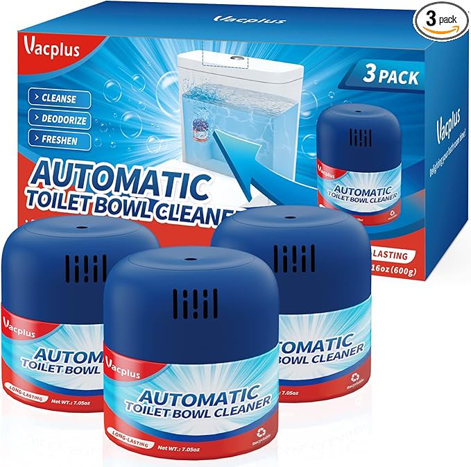 Vacplus Toilet Bowl Cleaners - 3 Pack, Krazy Clean Automatic Long-Lasting Toilet Cleaner Bottle, Easy-to-Use Toilet Bowl Cleaner Tablets in Bottles with Powerful Cleaning