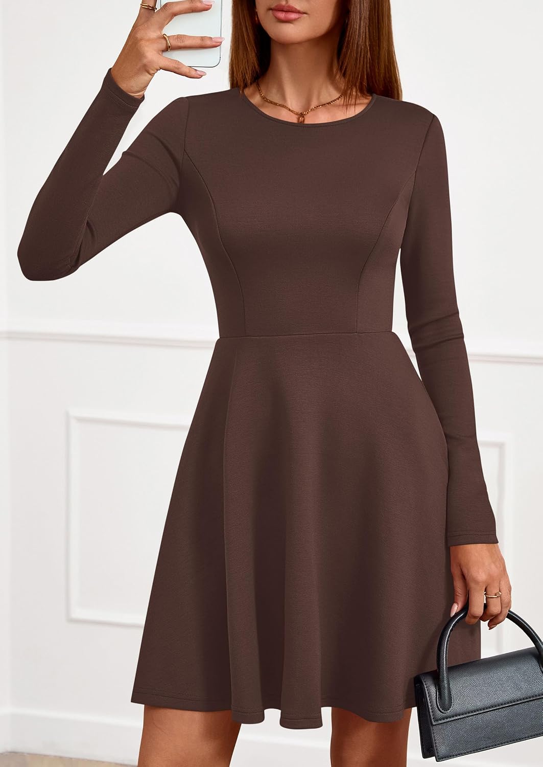 PRETTYGARDEN Womens Long Sleeve Cocktail Mini Dress 2026 Fall Crew Neck A Line Homecoming Party Short Dresses Elegant Classy