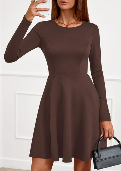 PRETTYGARDEN Womens Long Sleeve Cocktail Mini Dress 2026 Fall Crew Neck A Line Homecoming Party Short Dresses Elegant Classy