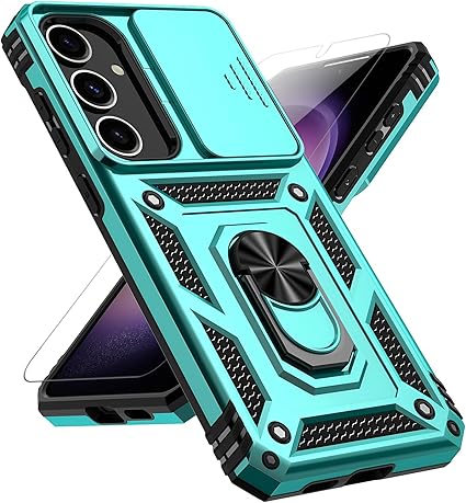 for Samsung Galaxy S25 Plus Case with Slide Camera Cover HD Screen Protector Military Grade Drop Tested Magnetic Ring Holder Kickstand Protective Phone Case for Samsung Galaxy S25 Plus 2025, Mint