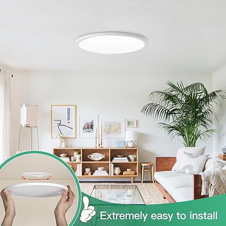 Brightever LED Flush Mount Ceiling Light, 24W 3200LM 5CCT Dimmable LED Ceiling Light Fixture, 2700K3000K4000K5000K6500K, 12 Inch Ultra Thin Ceiling Lamp for Bedroom, Dining Room, White, 2-Pack