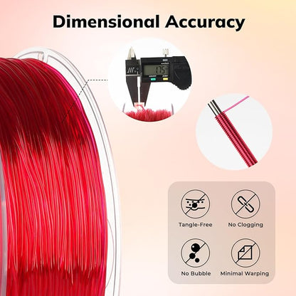 AMOLEN 95A TPU 3D Printer Filament 1.75mm, High Hardness  Resilience TPU Transparent Red Filament, 1KG Flexible 3D Filament, Dimensional Accuracy - 0.02mm, Suitable for Most FDM 3D Printers