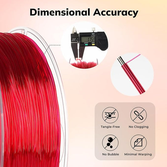 AMOLEN 95A TPU 3D Printer Filament 1.75mm, High Hardness  Resilience TPU Transparent Red Filament, 1KG Flexible 3D Filament, Dimensional Accuracy - 0.02mm, Suitable for Most FDM 3D Printers