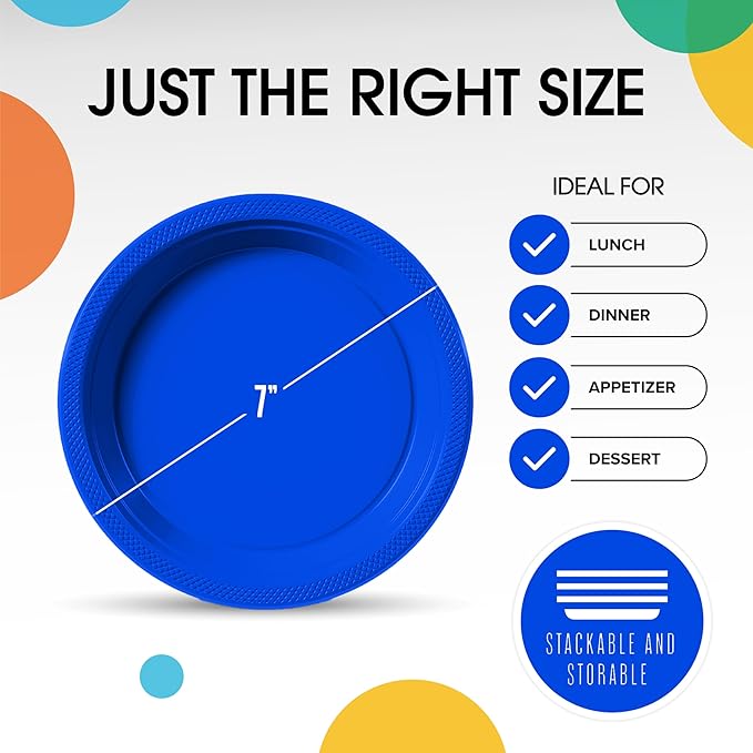 Exquisite Dark Blue Plastic Plates Disposable 7" Plastic Dinner Plates 50 Pcs Dark Blue Disposable Plates Plastic Plates For Party Plates Disposable Heavy Duty 350 GSM Dark Blue Plates For Party.