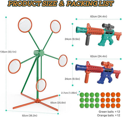 Shooting Games Toys for Age 5 6 7 8 9 10+ Year Old Boys, Kids Toy Sports & Outdoor Game with Moving Shooting Target & 2 Popper Air Toy Guns & 24 Foam Balls, Gifts for Boys and Girls
