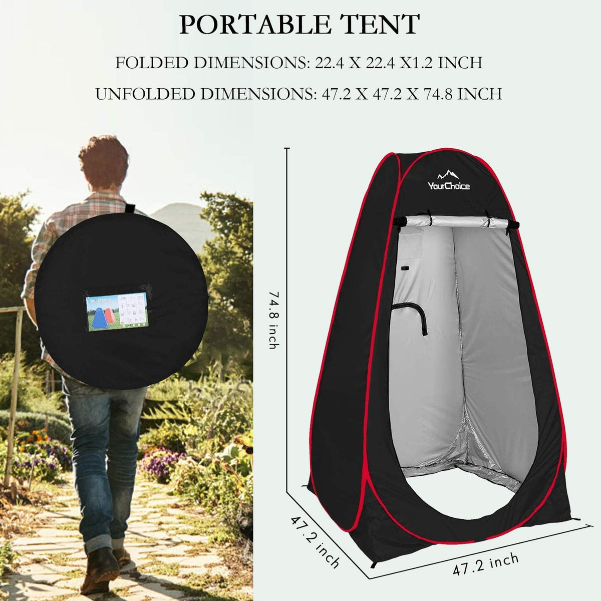 Your Choice Pop Up Privacy Tent, 3.9x3.9x6.2FT Portable Shower Tent for Camping, Waterproof Outdoor Changing Room with Carry Bag for Beach Hiking RV Fishing Portable