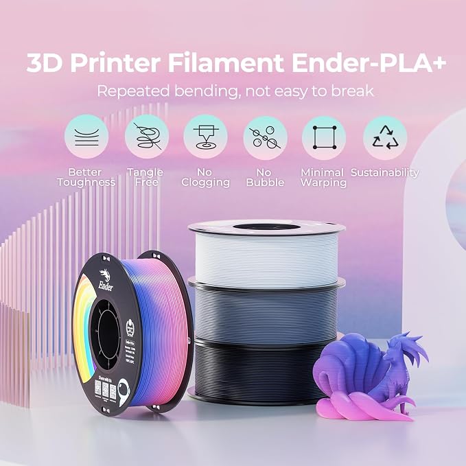 Creality Black PLA+ Filament 1.75mm, 3D Printer Filament Strong Toughness No-Tangling Vacuum Packaging 3D Printing Filament Fit Most 3D Printers, 1kg Spool, Accuracy +/- 0.02mm, Black