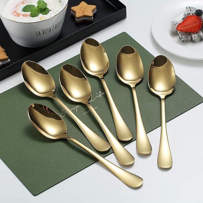 Comicfs 12-Piece Demitasse Espresso Spoons, Coffee Spoons, 8 Inches Mini Tea Spoon Stainless Steel Small Spoon for Ice Cream Dessert Home Casual Shop Restaurant (Gold)