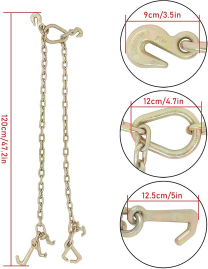 GXYWADY 5400 LBS 70 Chain Tow Chain Grade V-Bridle with RJT Cluster Hooks 516 Short Pitch Chain Replacement for Tow Truck Winch Cable Pull Wrecker
