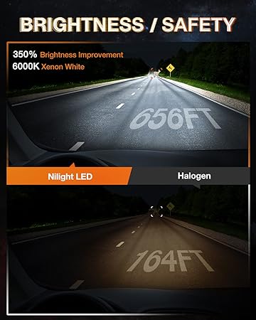 Nilight 9005/HB3 H11/H9/H8 LED Bulbs, High and Low Beam Fog Ligh Bulbs Combo, 6000K Cool White IP67, Plug and Play, 4-Pack