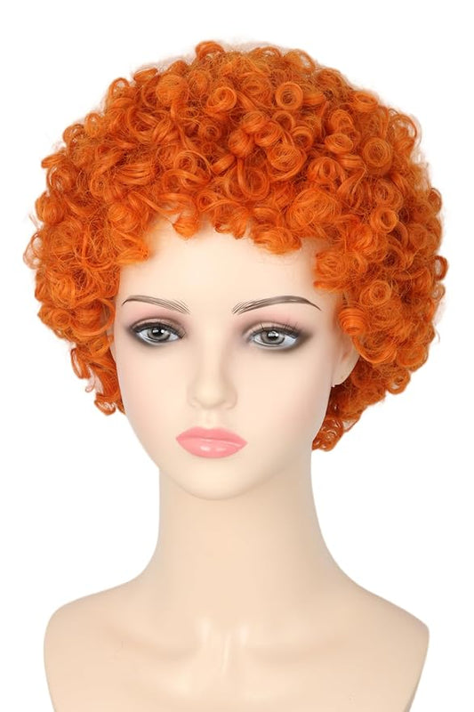 Woman or Girls Annie Wig Orange Short Curly Afro Wig for Girls Halloween Party Costume Cosplay Wig