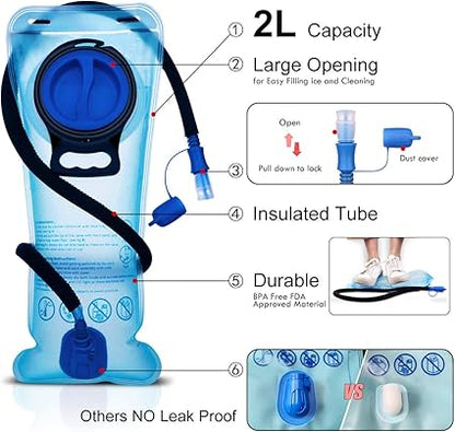 Hydration Pack, Insulated Hydration Backpack with 2L BPA Free Water Bladder and Storage, Hiking Backpack for Men, Women, Kids for Running, Cycling, Camping - Keep Liquid Cool up to 5 Hours