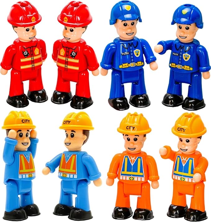 FUNERICA Set of 8 flexible figures for children, firefighters, police officers, construction workers, sanitation and community helpers