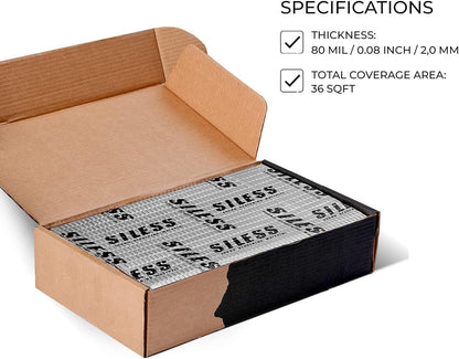Siless 80 mil (2mm) 36 sqft (3.4 sqm) Car Sound Deadening mat - Butyl Automotive Sound Deadener - Noise Insulation and Vibration Dampening Material (36 sqft)