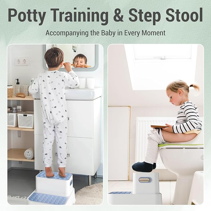 2 Step Stools for Kids,Toddler Step Stool for Bathroom Sink,No-Slip Double up Stepping for Toddlers Bathroom, Multifunctional Toilet Potty Stool for Kids,Toilet Potty Training(2 Packs)?Blue?
