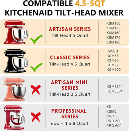5 Quart Mixing Bowl for KitchenAid Stand Mixers, Food-Grade Stainless Steel Bowl with Handle & Clasp, Compatible with Tilt-Head 4.55 Qt Models Fits K45, K45SS, KSM75, KSM150, KSM95