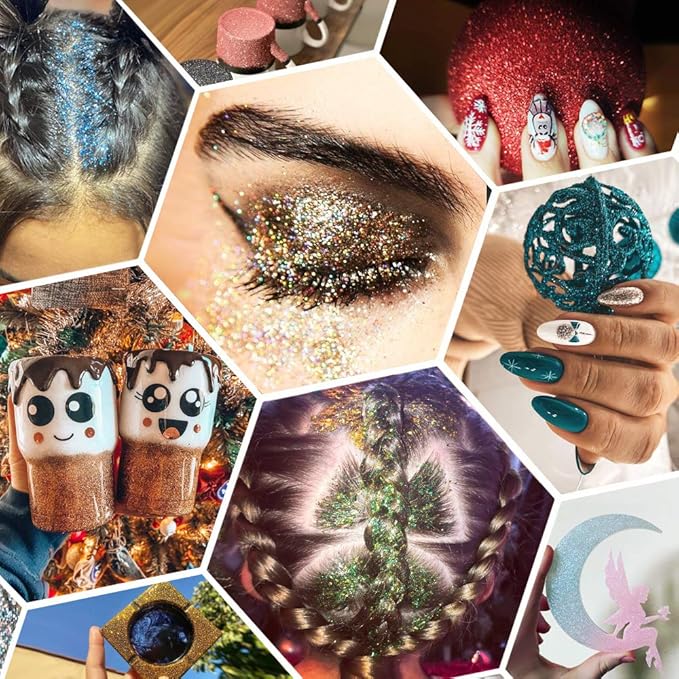 Extra Fine Glitter Powder for Craft, 24 Colors Holographic Cosmetic Laser Glitter for Nail Body Eye Hair Face Lip Gloss, Iridescent Glitter Powder for Tumbler and Makeup (24 Fine)