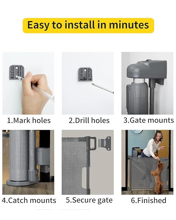 dearlomum Retractable Baby Gate,Mesh Baby Gate or Mesh Dog Gate,33" Tall,Extends up to 71" Wide,Child Safety Gate for Doorways,Stairs,Hallways,IndoorOutdoor(Grey,33"x71")