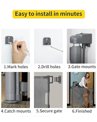 dearlomum Retractable Baby Gate,Mesh Baby Gate or Mesh Dog Gate,33" Tall,Extends up to 71" Wide,Child Safety Gate for Doorways,Stairs,Hallways,IndoorOutdoor(Grey,33"x71")
