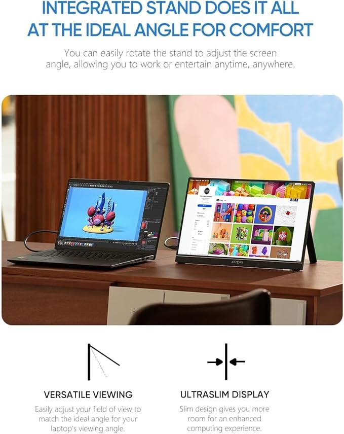 ARZOPA Portable Monitor 15.6'' FHD 1080P - Ultra-Slim Portable Laptop Monitor with Kickstand - IPS Display for PC, MAC, Phone, Xbox, PS5 - USB C  HDMI Connectivity - A1
