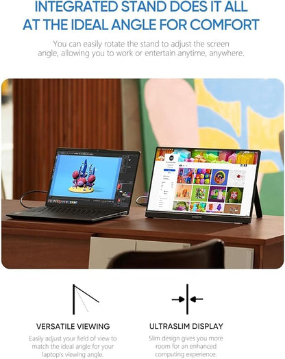 ARZOPA Portable Monitor 15.6'' FHD 1080P - Ultra-Slim Portable Laptop Monitor with Kickstand - IPS Display for PC, MAC, Phone, Xbox, PS5 - USB C  HDMI Connectivity - A1