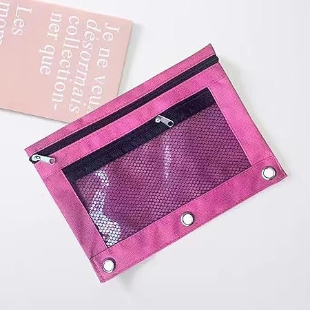 Backpack Pencil Pouch Tear-resistant Pencil Holder Mesh Windows Zippered Stationery Storage Bag for Pencils Large Capacity Durable Fabric Pouch Rose Red