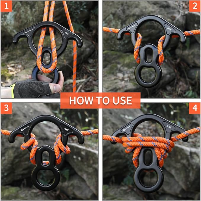 NewDoar 50KN 11000 LBF Rescue Figure,8 Descender Large Bent-Ear Belaying and Rappelling Gear Belay Device for Rock Climbing, Aerial Dance,Ziplining and Peak Rescue 7075 Aluminum Alloy