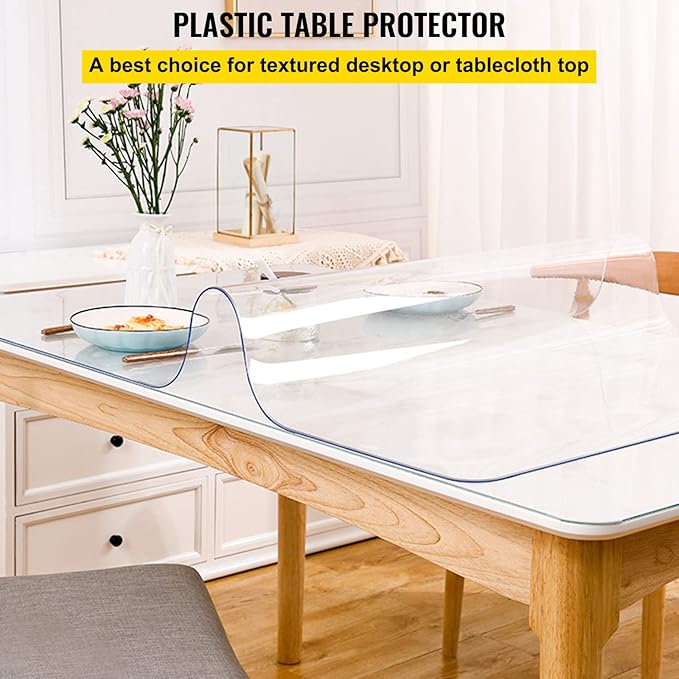 VEVOR Plastic Table Cover 42 x 78 Inch, 2 mm Thick Clear Table Protector, Rectangle Clear Desk Mat, Waterproof & Easy Cleaning for Office Dresser Night Stand