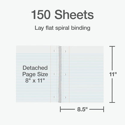 Oxford 3 Subject Spiral Notebook, Notebooks for School, Plastic Covers, Back to School Supplies, College Ruled, 150 Sheets, 2 Pack, Black and Blue (1009293)