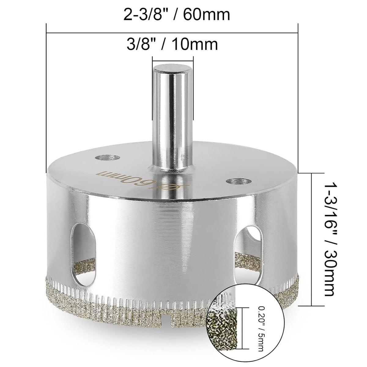 Diamond Drill Bits - 2-3/8" / 60mm Glass & Tile Hole Saw, Suitable for Ceramic, Glass, Tile & Marble