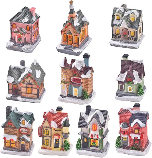 Christmas Resin House LED Snow Village House for Holiday Children Gifts Decoration Crafts Collectible Villa Town Animated Winter Wonderland Ornament (1PCS, B)
