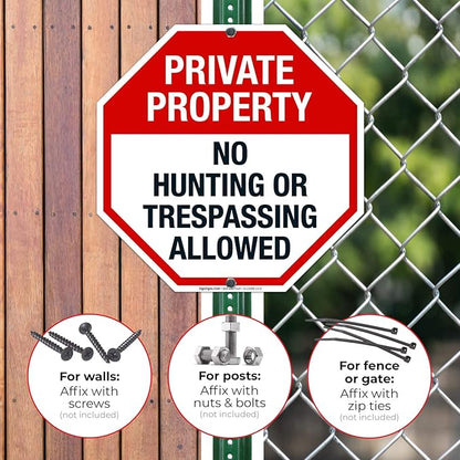 Sigo Signs, Private Property Sign, No Hunting or Trespassing Sign, 12x12 Inches, Rust Free .040 Aluminum, Fade Resistant, Made in USA