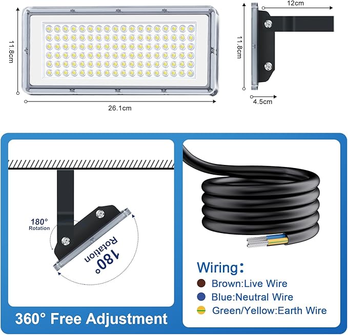 LED Flood Light Outdoor 100W - 10000LM LED Stadium Lights Outdoor with Temperature Drive and IP67 Waterproof, 7000K Commercial Security Floodlight for Street, Yard, Garage, Parking