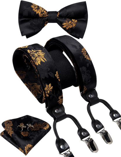 DiBanGu Paisley Bow Tie and Supenders for Men Tuxedo Heavy Duty 6 Clips Suspender Adjustable Y-Shape Mens Trouser Braces