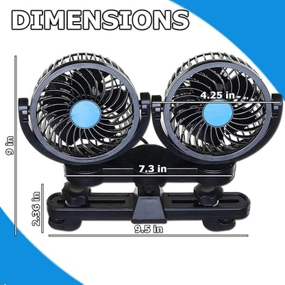 VaygWay 12v Car Cooling Fan Ai 1 Pack 360 Degree Rotatable Car Fan Ai Electric 2 Speed Dual Head Ai Cigarette Lighter Travel Camping Fan Ai Universal Car Truck RV SUV G (1)