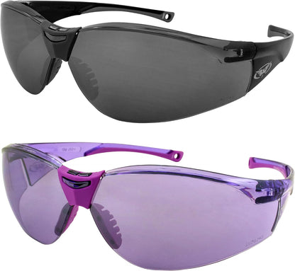 Global Vision Cruisin Safety Glasses Black Frame & Flash Mirror Lens Purple Frame & Lens
