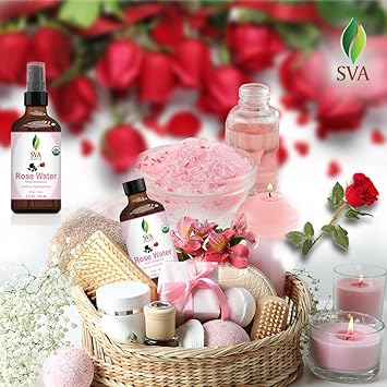 SVA ORGANICS Rose Water 4oz (118 ml) Refreshing Rose Water Spray for Skin Care, Skin Hydration, Bath, Soaps, Haircare  Aromatherapy