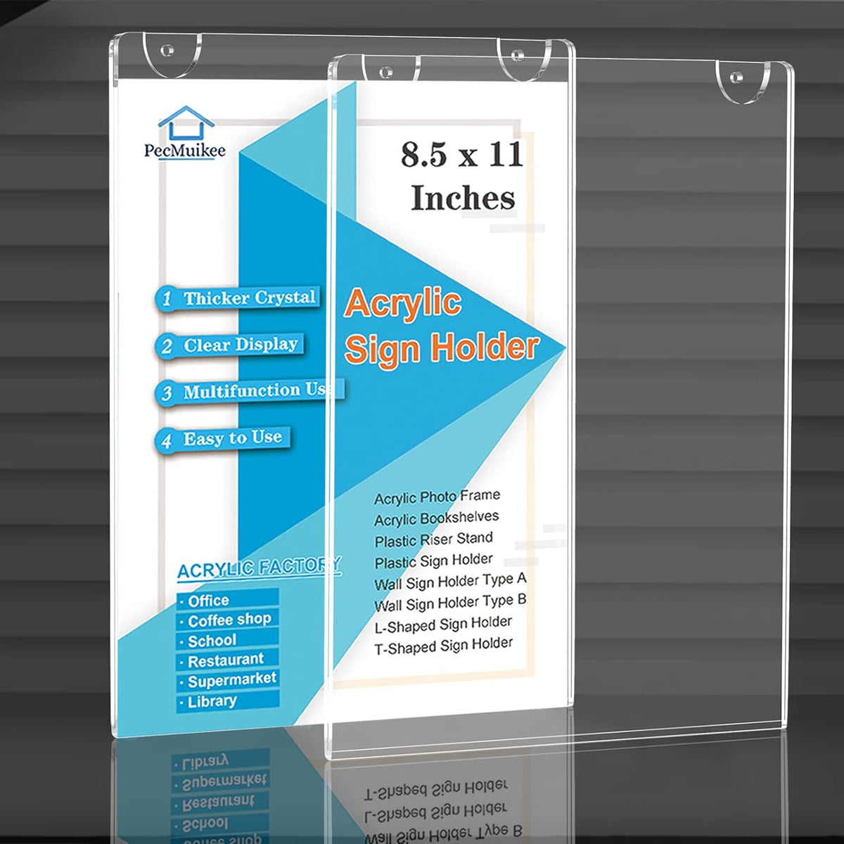 Acrylic Sign Holder 8.5x11 Vertical, Wall Mount Acrylic Sign Holder and Plastic Paper Display Ad Frame for Restaurants, Office, Market, Library, Store, 3 Pcs
