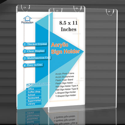 Acrylic Sign Holder 8.5x11 Vertical, Wall Mount Acrylic Sign Holder and Plastic Paper Display Ad Frame for Restaurants, Office, Market, Library, Store, 3 Pcs