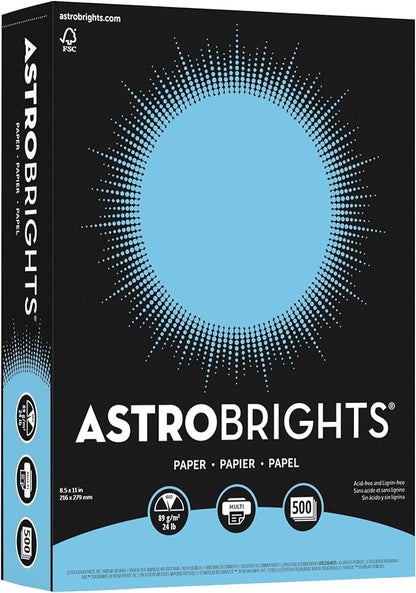 Neenah Astrobrights 30 Recycled Bright Color Paper, 8 12in x 11in, 24 Lb, FSC Certified, Lunar Blue, Ream Of 500 Sheets, 21528