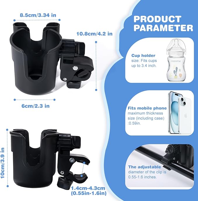 Stroller Cup Holder with Phone Holder - Compatible with All Bugaboo Strollers, Fits Most Cups, Bugaboo Butterfly Accessories