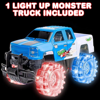 ArtCreativity Light Up Blue  White Monster Truck, 1 Piece, 8 Inch Monster Truck Toy with Flashing LED Tires  Batteries, Push n Go Car Toys for Kids, Fun Gift for Boys  Girls Ages 3  Up...