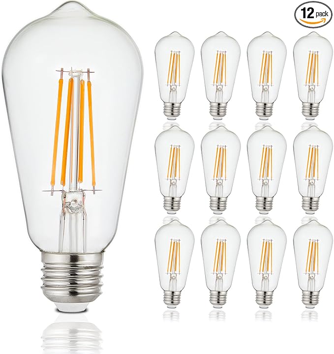Depuley LED Light Bulbs E26: Chandeleir Lights Bulb 6W Equivalent 60W Incandescent - Edison Vintage Bulbs Warmlight 2700K ST58 800 LM 80CRI Non-Dimmable 12-Pack
