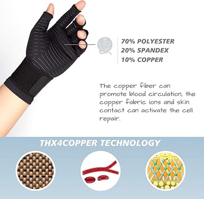 THX4COPPER Compression Arthritis Gloves with Strap,Carpal Tunnel,Typing,Support ¦